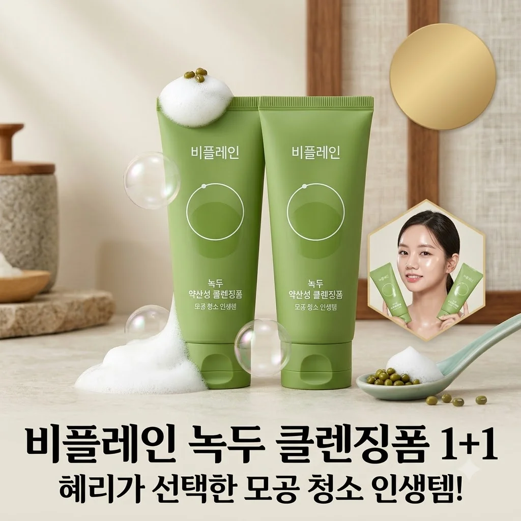 비플레인 녹두 약산성 클렌징폼 1+1, 혜리가 선택한 모공 청소 인생템의 비밀!