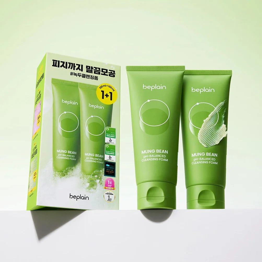 [혜리 클렌징/1+1] 네이버단독 비플레인 녹두 약산성 클렌징폼 100ml, 2개 상세 이미지 1