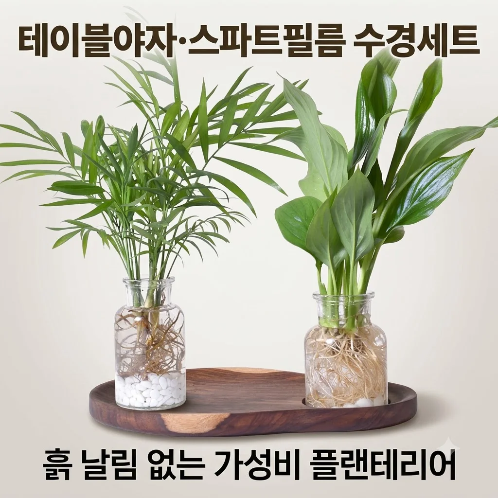 수경 재배 식물 테이블야자 스파트필름 모던글라스 세트, 흙 날림 없는 가성비 플랜테리어 끝판왕!