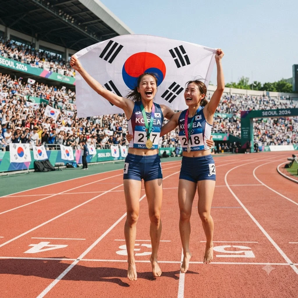 한국 남자 육상 400m 계주 역사적 금메달 획득 순간